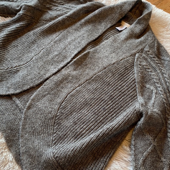 Chico's Gray Wool Blend Open Cardigan Soft Cable Knit Sweater - Picture 9 of 16